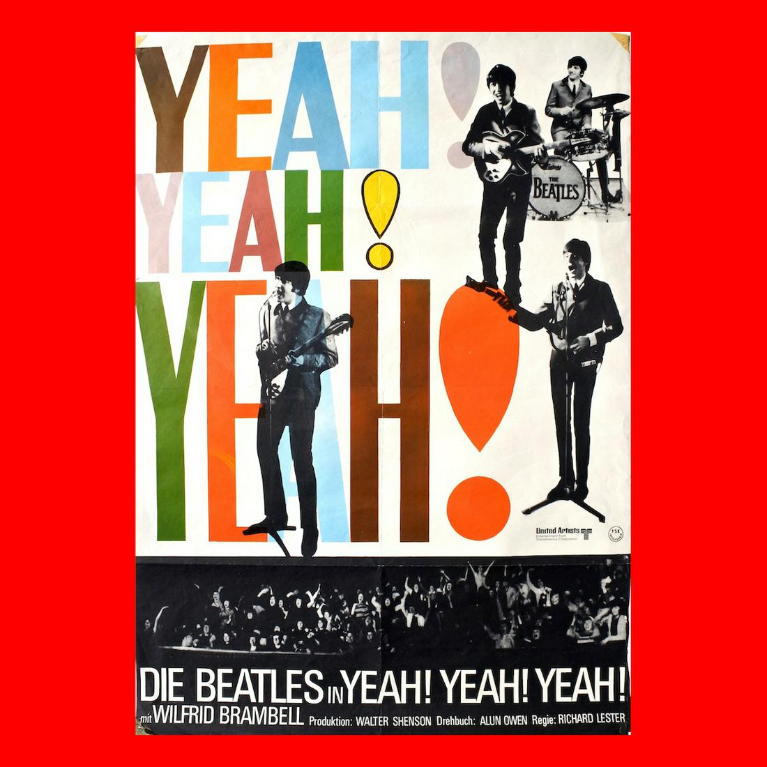 The Beatles - Hard Day's Night - 1964 Movie Poster: THE BEATLES (English Rock Band) Original & Vintage 1964 Beatles (German) Theatrical Movie Poster for 'Hard Day's Night'. 1964 First Release. Includes COA. Dimensions: 21 3/8 inches by 32 3/4 inches
