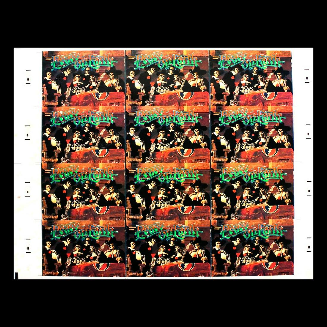 Grateful Dead - Peace On Earth - 1986 Christmas: GRATEFUL DEAD (American Rock Band) A full uncut sheet of twelve original & vintage postcards printed for the Grateful Dead in 1986 to send to their friends and fans. The postcard backs and holiday mes