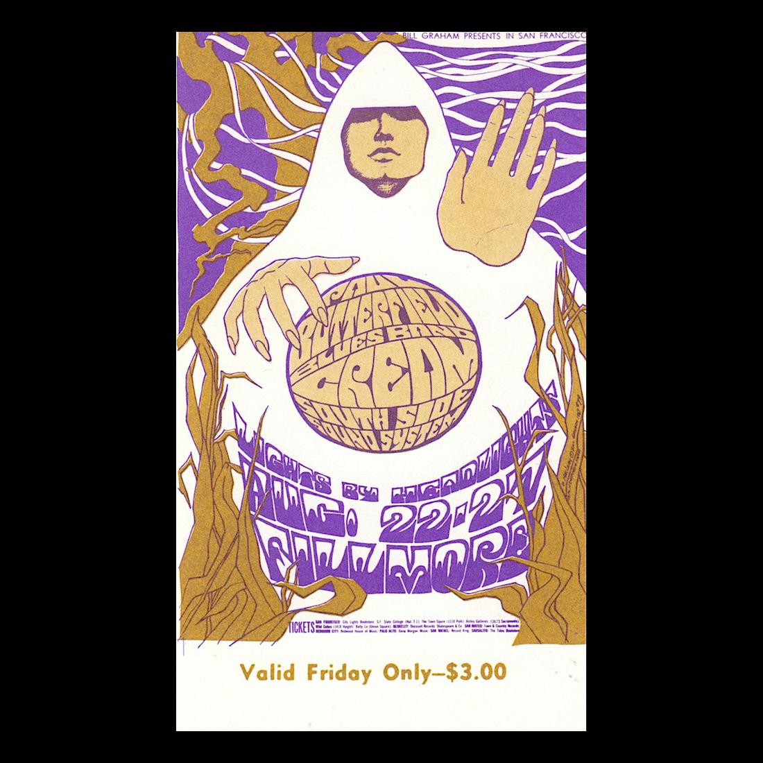 Cream - Fillmore - 1967 Vintage Concert Ticket: CREAM (British Rock Power Trio) PAUL BUTTERFIELD (1942-1987 American Blues Harmonica Player and Singer) Original & Vintage Bill Graham Presents Concert Ticket featuring Cream and The Paul Butterfield 