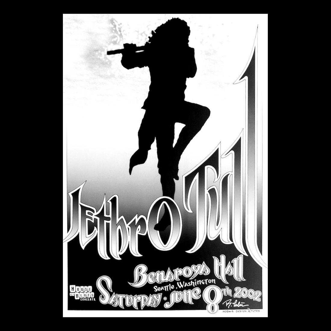 Jethro Tull - Randy Tuten - 2002 Signed Concert Poster: JETHRO TULL (British Rock Band) Original & Vintage Concert Poster featuring Jethro Tull. Hand-signed by the artist: Randy Tuten. Venue: Benaroya, Seattle, Washington. Dated: June 8, 2002. Artist: Rand