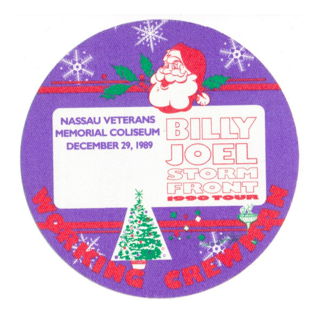 Billy Joel - 1990 Backstage Pass: BILLY JOEL (American Singer-Songwriter and Musician) Authentic 1990 Billy Joel 'Storm Front Tour' unused Working Backstage Pass. Venue: Nassau Veterans Memorial Coliseum, New York. Dated: December 29,