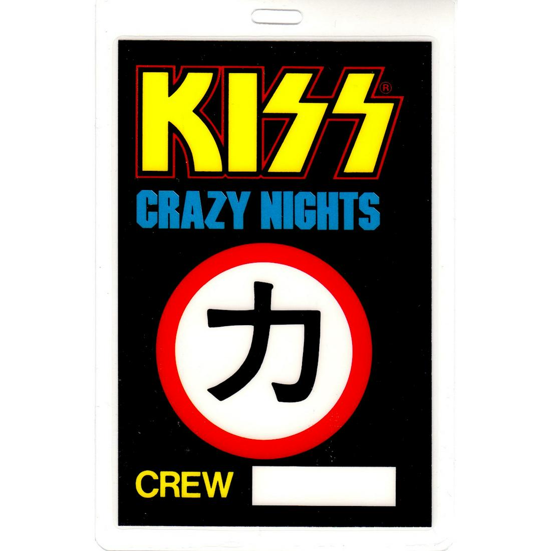 KISS - 1988 Laminated Backstage Pass: KISS (American Hard Rock Band) Authentic 1988 KISS 'Crazy Nights World Tour' Crew Laminated Backstage Pass. Manufactured by OTTO. Venue: Nippon Budokan, Tokyo, Japan. Dated: April 21, 1988. Includes C