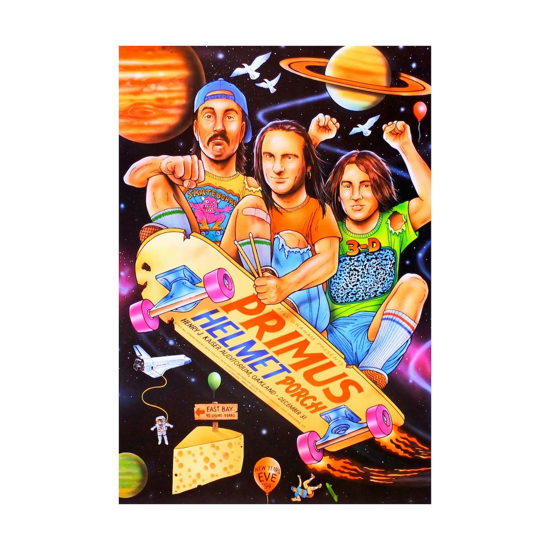 Primus - Helmet - 1994 Concert Poster: PRIMUS (American Rock Band) HELMET (American Alternative Metal Band) Original & Vintage Bill Graham Presents Concert Poster featuring Primus, Helmet and Porch. Venue: Henry J. Kaiser Auditorium, Oakla