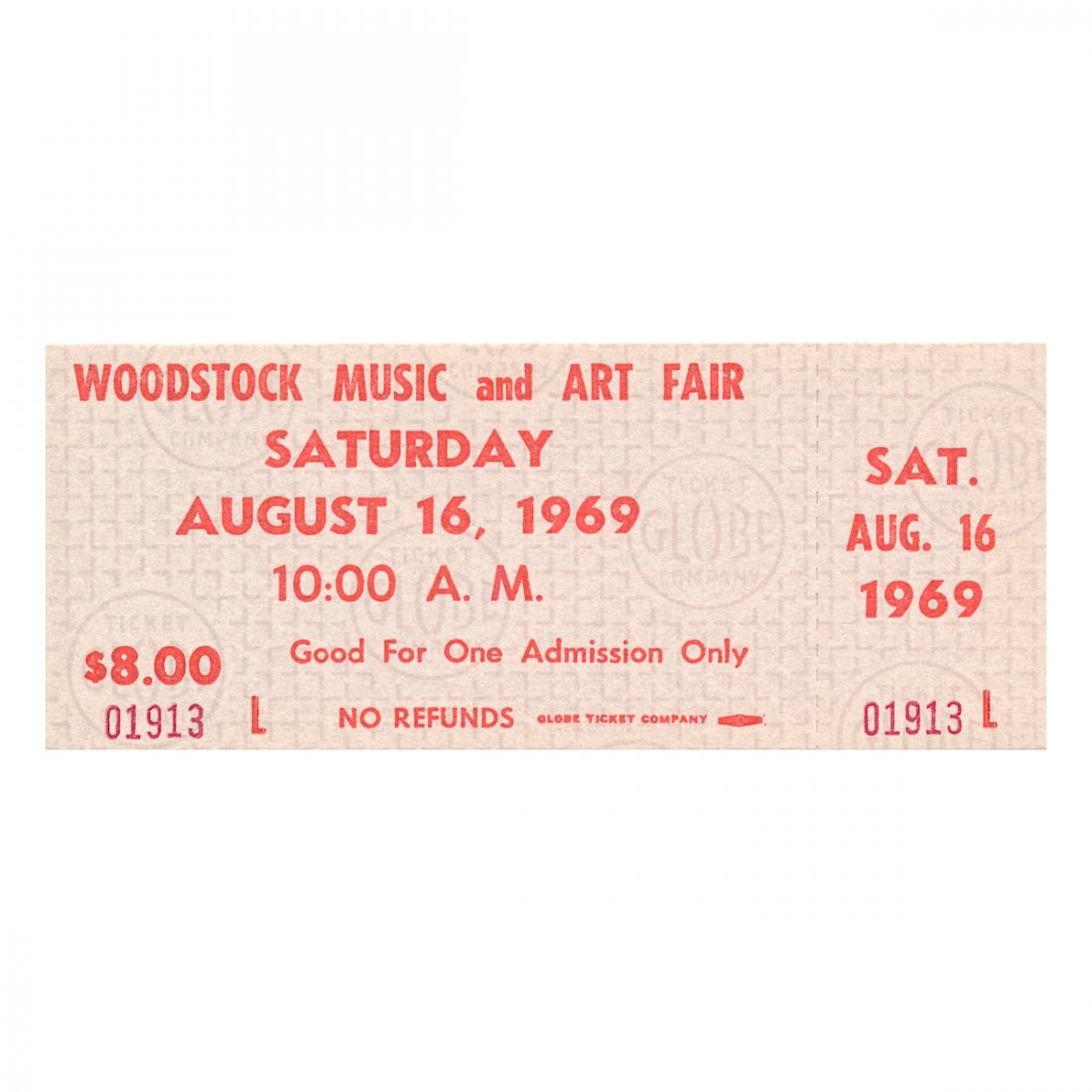 Woodstock - 1969 Saturday Vintage Concert Ticket: WOODSTOCK MUSIC & ART FAIR FESTIVAL (Music Festival billed as 'An Aquarian Exposition: 3 Days of Peace & Music) Authentic unused Woodstock Festival Ticket with photograph. Venue: Max Yasgur Dairy Farm