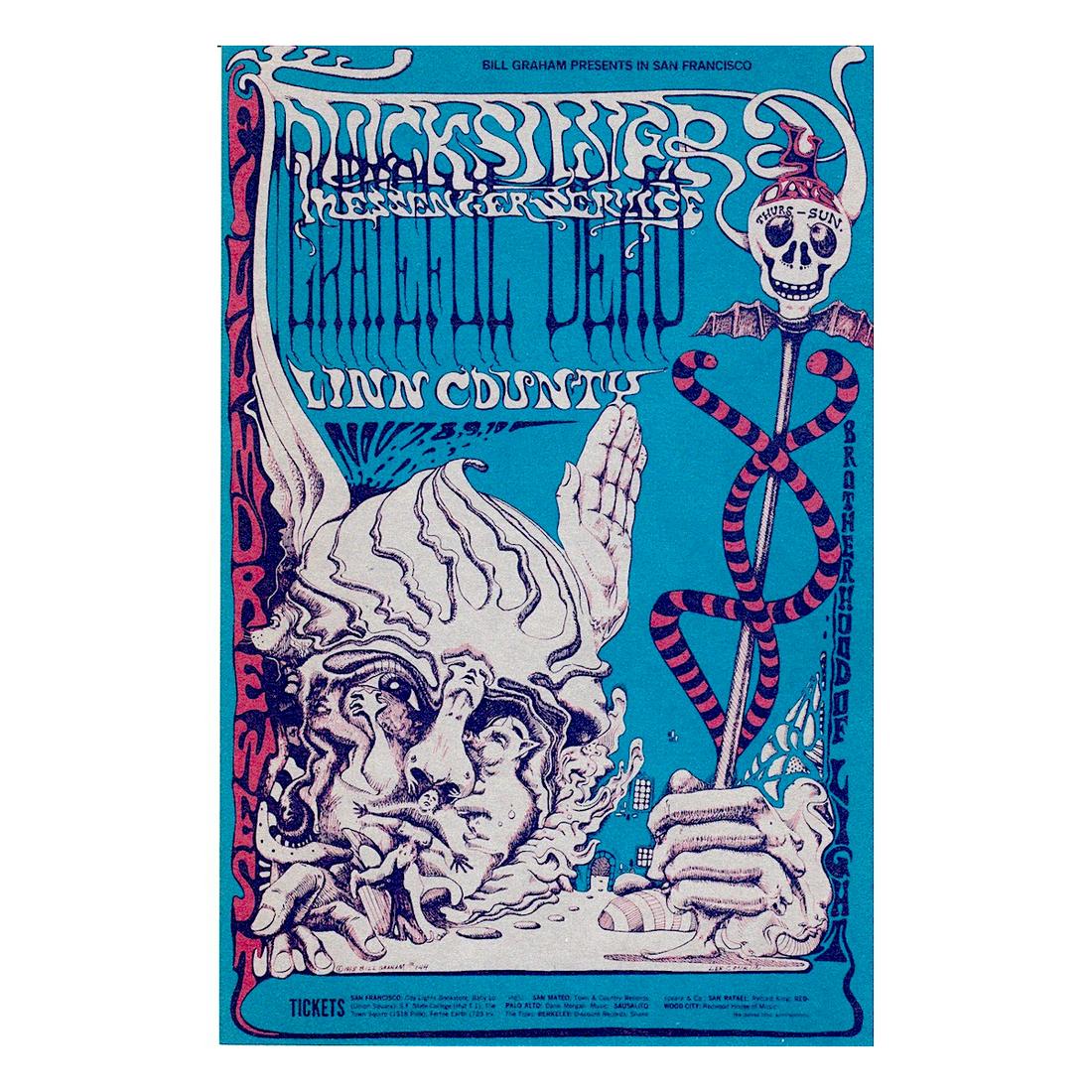 Grateful Dead - 1968 Fillmore Concert Handbill: GRATEFUL DEAD (American Rock Band) QUICKSILVER MESSENGER SERVICE (American Psychedelic Rock Band) Original & Vintage Bill Graham Presents Concert Postcard featuring Quicksilver Messenger Service and T