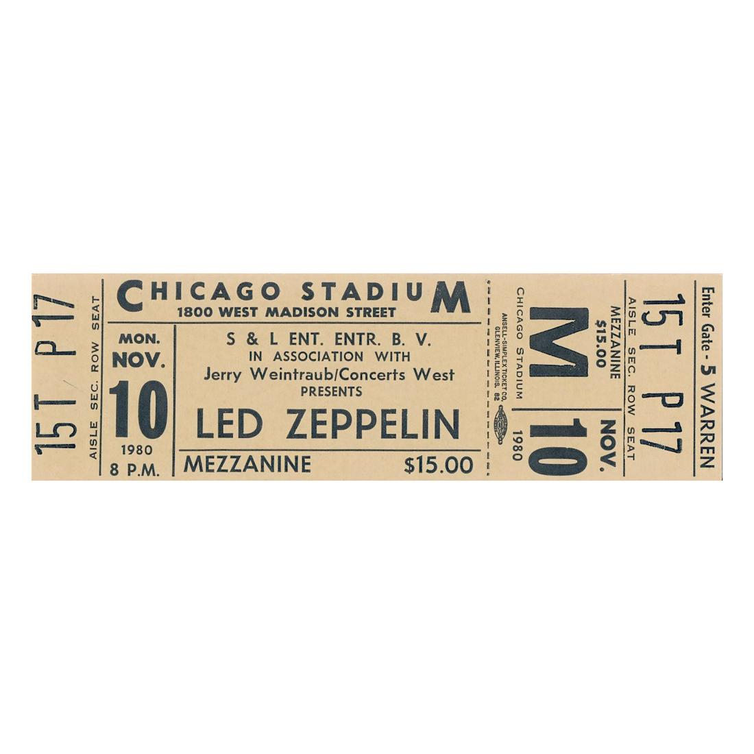 Led Zeppelin - 1980 Vintage Concert Ticket: LED ZEPPELIN (English Rock Band) Original & Vintage Unused Concert Ticket featuring Led Zeppelin. This concert would be cancelled as the rest of the world tour due to John Bonham untimely death on Sep