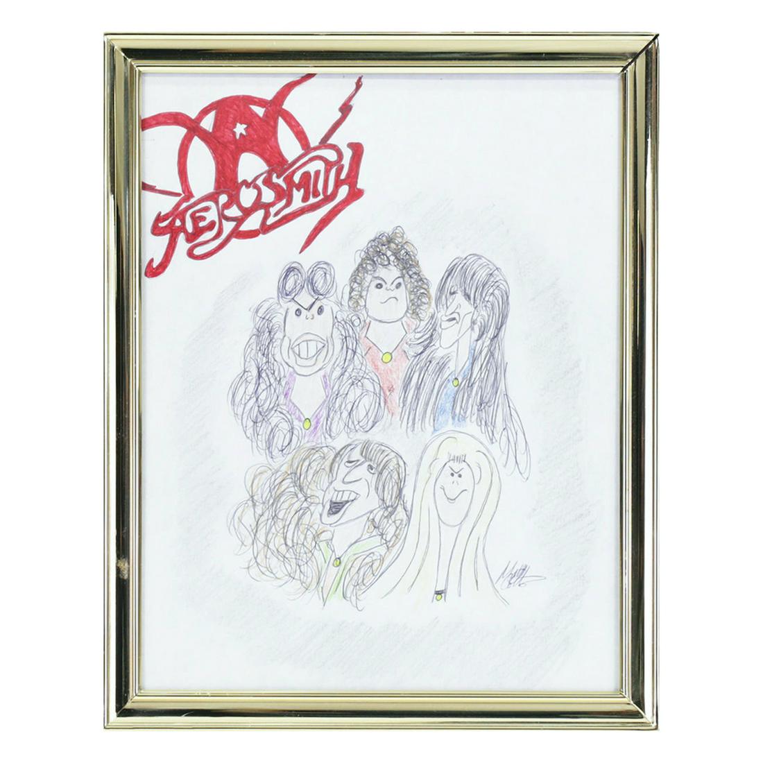 Aerosmith - Draw The Line - Original Drawing: AEROSMITH (American Rock Band) An original rendition of the famous Al Hirschfeld cover of the 1977 Aerosmith 'Draw The Line' album cover. This original piece of fan art was drawn by Matt Colb and came
