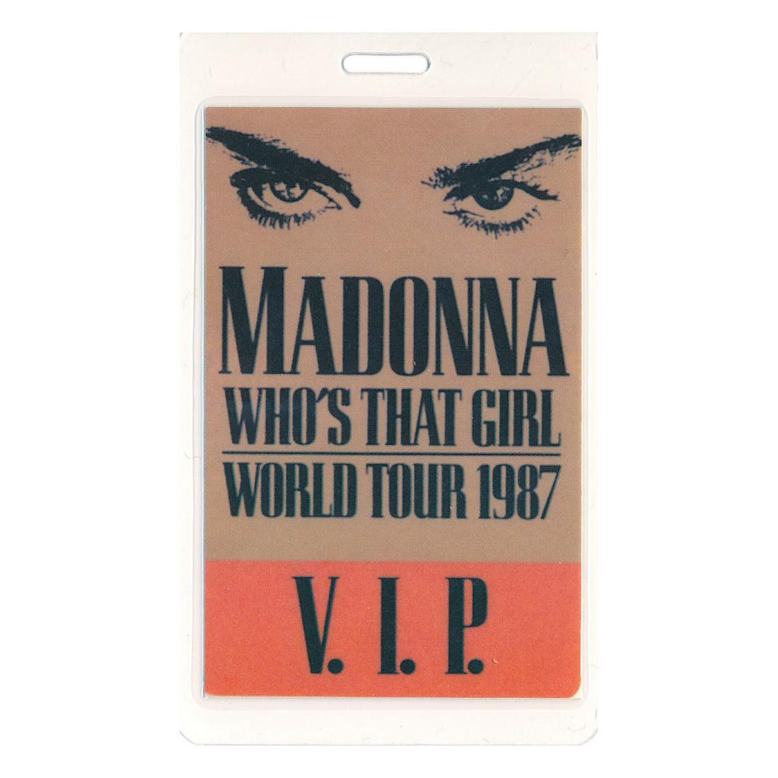 Madonna - 1987 Laminated Backstage Pass: MADONNA (American Singer and Songwriter) Authentic 1987 Madonna 'Who's That Girl Tour' VIP Laminated Backstage Pass. Manufactured by OTTO. Venue: Wembley Stadium, London, United Kingdom. Dated: August
