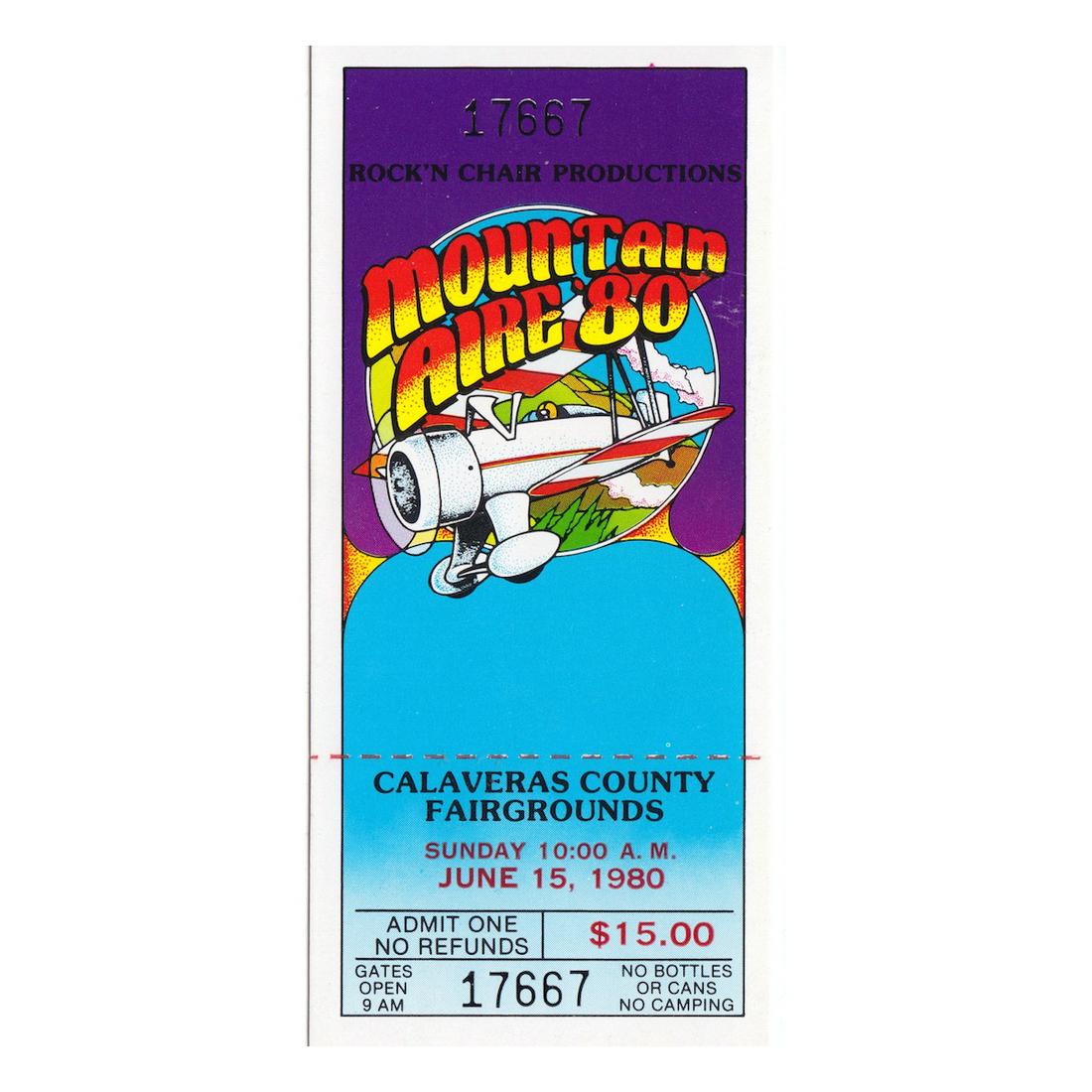 The Doobie Brothers - 1980 Vintage Concert Ticket: THE DOOBIE BROTHERS (American Rock Band) Original & Vintage 1980 Mountain Aire Music Festival unused Concert Ticket featuring The Doobie Brothers, Toto, Ambrosia and Huey Lewis & the News. Venue: Cala