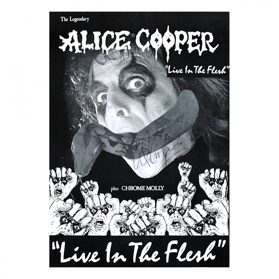 Alice Cooper - Signed 1987 Concert Poster: ALICE COOPER (American Singer-Songwriter) Original & Vintage 1987 Alice Cooper 'Live in The Flesh' UK Concert Tour Poster Hand-signed by Alice Cooper in black felt tip pen. Venue: Wembley Arena, Londo