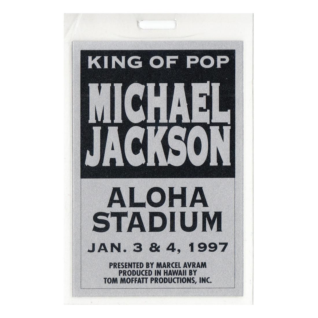 Michael Jackson - 1997 Laminated Backstage Pass: MICHAEL JACKSON (1958-2009 American Singer-Songwriter) Authentic 1997 Michael Jackson 'History World Tour' VIP Laminated Backstage Pass. Venue: Aloha Stadium, Oahu, Hawaii. Dated: January 3, 1997. Inc