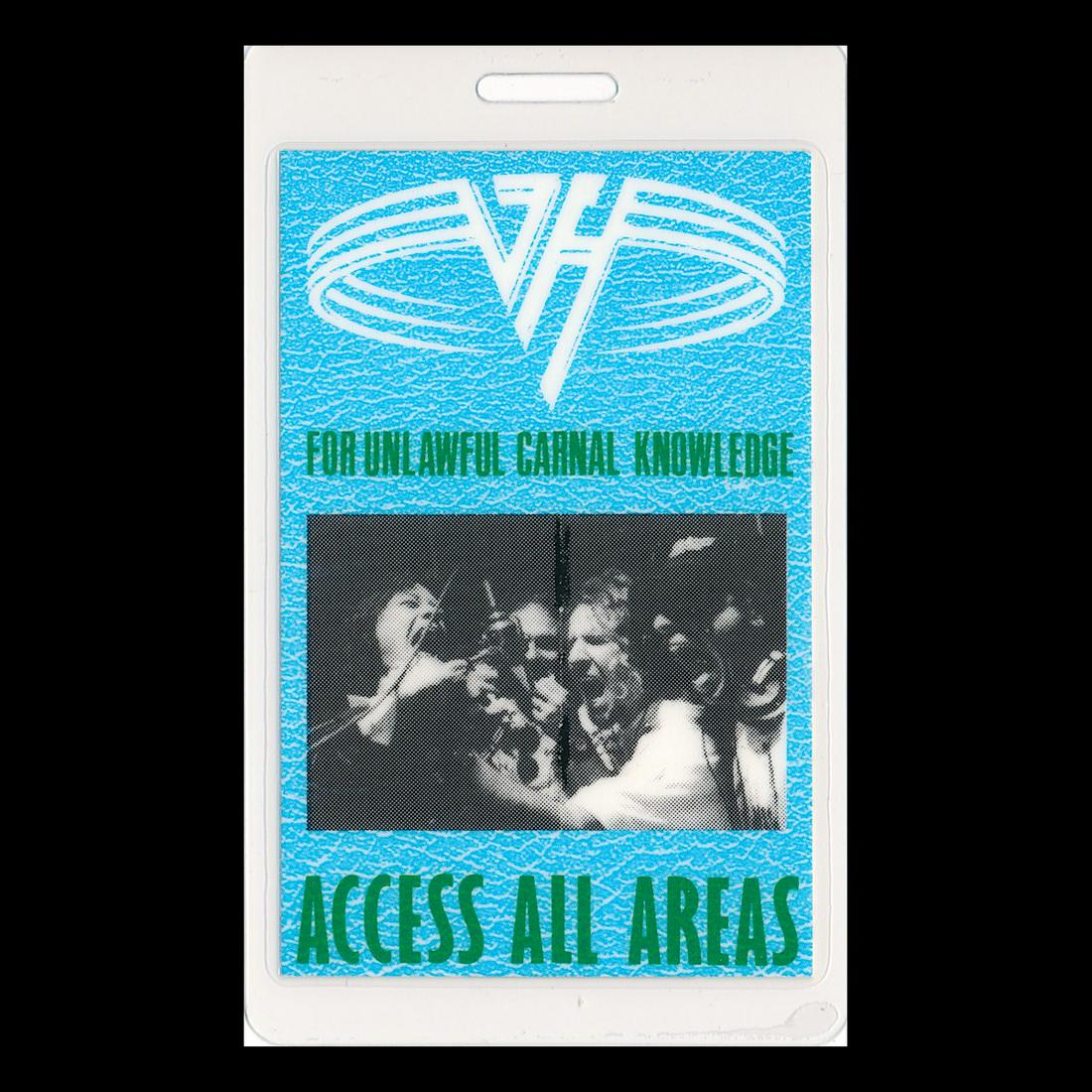 Van Halen - 1991 Tour - Laminated Backstage Pass: VAN HALEN (American Hard Rock Band) Authentic 1991 Van Halen 'For Unlawful Carnal Knowledge Tour' All Access Laminated Backstage Pass. Venue: Nassau Veterans Memorial Coliseum, Uniondale, New York. Da
