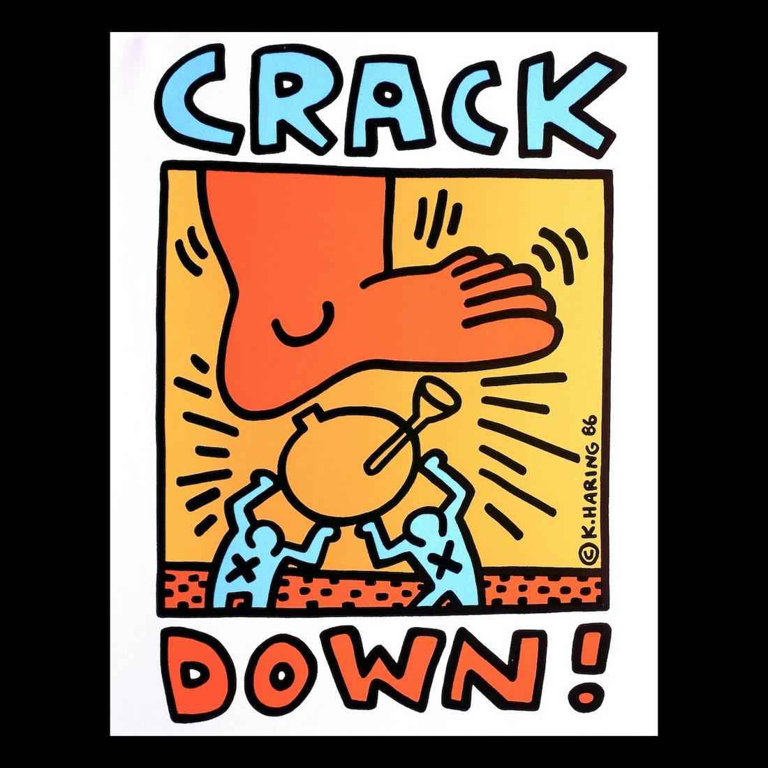 Crack Down - Keith Haring - 1986 Concert Poster: KEITH HARING (1958-1990 American Artist) Original & Vintage Bill Graham Presents Concert Poster 'Crack Down Festival' featuring Crosby, Stills & Nash, The Allman Brothers Band, Run-D.M.C., and Santana