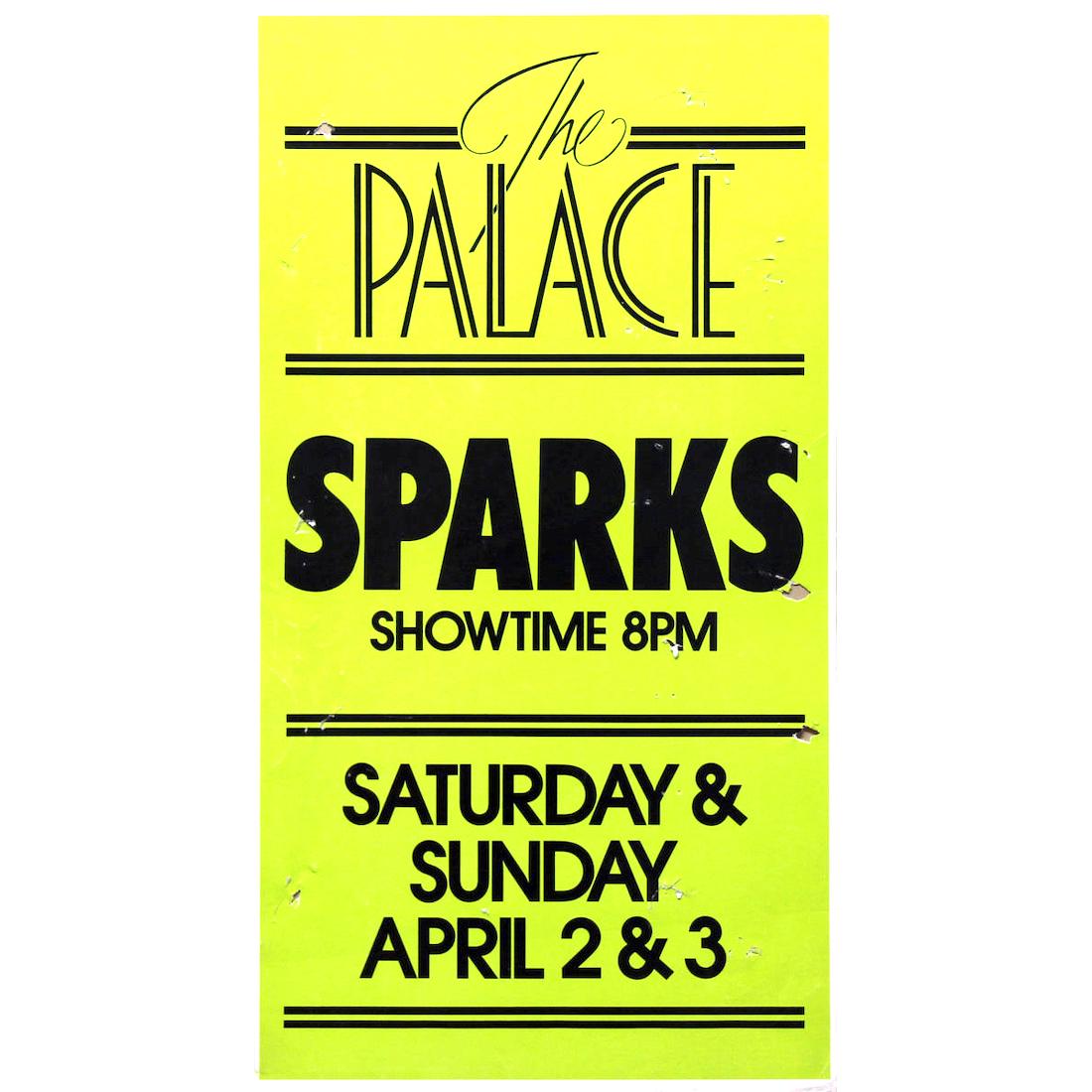 Sparks - The Palace - 1983 Concert Poster: SPARKS (American Pop and Rock Band) Original & Vintage Boxing Style Concert Poster featuring The Sparks. Venue: The Palace, Hollywood, California. Dated: April 2, 1983. First Printing. Includes COA. D