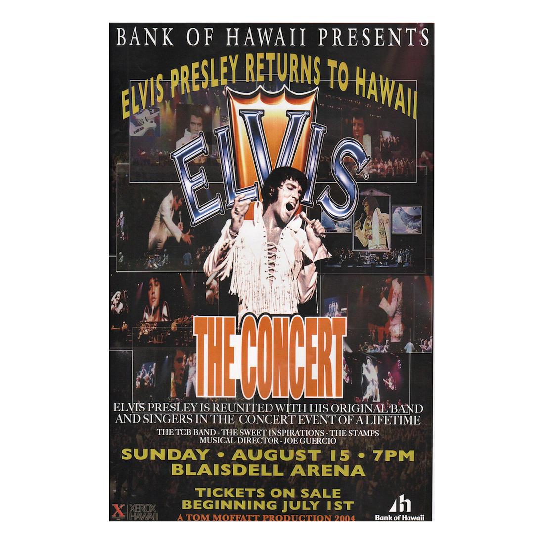 Elvis Presley - Concert Poster: ELVIS PRESLEY (1935-1977 American Singer and Actor) Original & Vintage Elvis Presley Concert Poster. Venue: Blaisdell Arena, Honolulu, Hawaii. Dated: August 15, 2004. First Printing. Includes COA. Dim