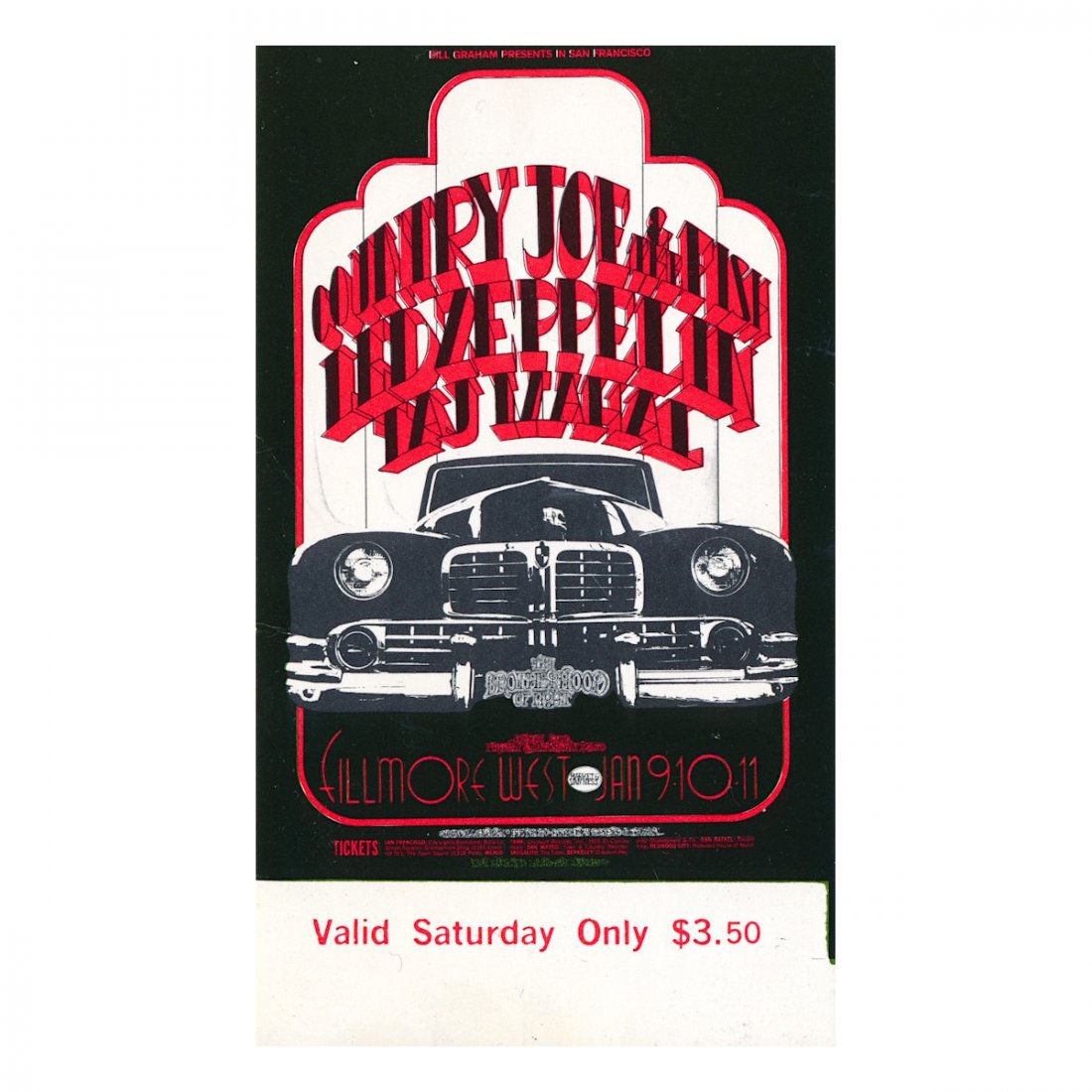 Led Zeppelin - Fillmore - 1969 Vintage Concert Ticket (1 of 1)