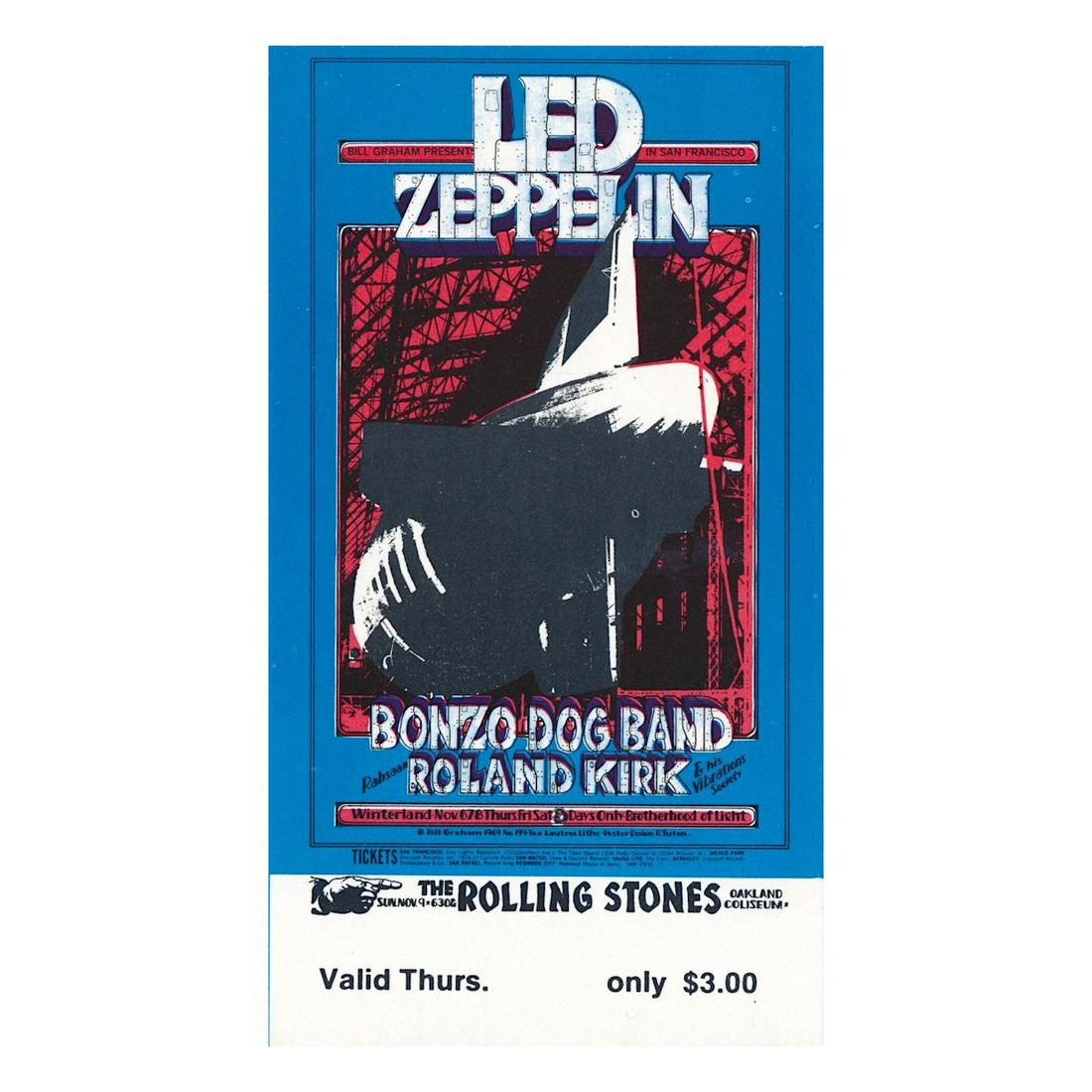 Led Zeppelin - Rolling Stones - 1969 Concert Ticket (1 of 1)