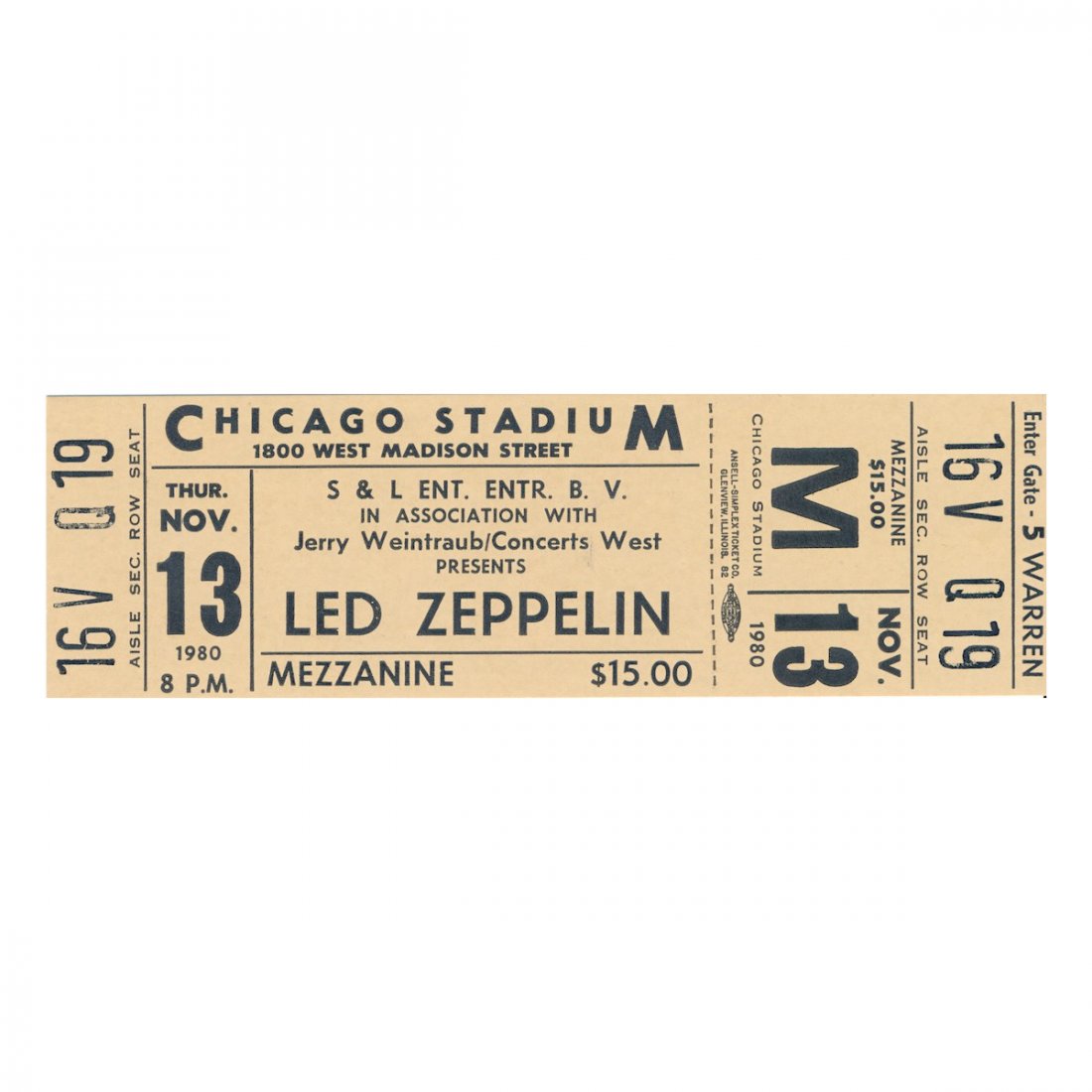 Led Zeppelin - 1980 Vintage Concert Ticket: LED ZEPPELIN (English Rock Band) Original & Vintage Unused Concert Ticket featuring Led Zeppelin. This concert would be cancelled as the rest of the world tour due to John Bonham untimely death on Sep