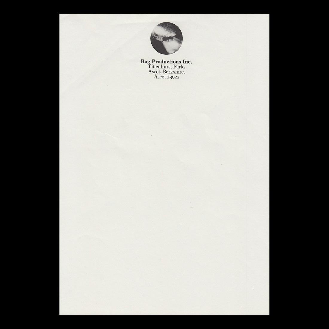 John Lennon - Bag Productions Letterhead Stationary: JOHN LENNON (1940-1980 English Musician, Singer and Songwriter) YOKO ONO (Japanese Artist, Singer and Peace Activist) Original & Vintage John Lennon and Yoko Ono unused 1960's letterhead stationary (2