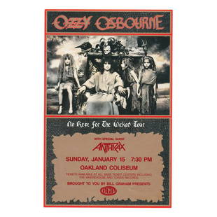 Ozzy Osbourne - 1989 Concert Handbill: OZZY OSBOURNE (English Singer, Songwriter and TV Personality) ANTHRAX (American Heavy Metal Band) Original & Vintage Ozzy Osbourne 'No Rest for the Wicked Tour' Concert Handbill featuring Ozzy