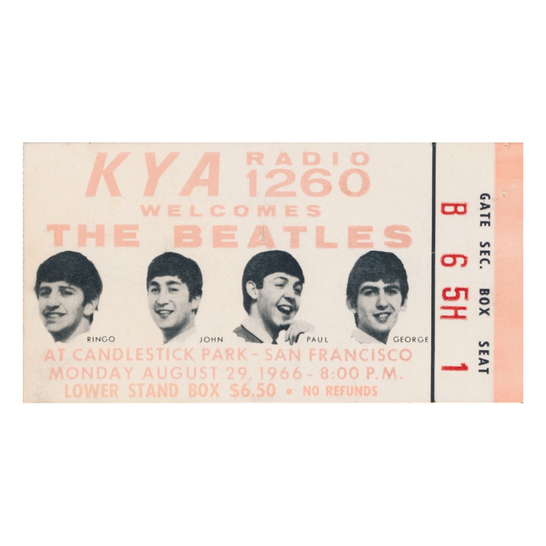 The Beatles - Candlestick Park - 1966 Concert Ticket (1 of 1)