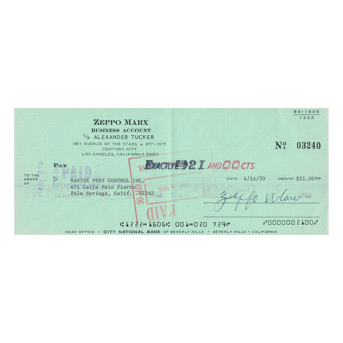 Zeppo Marx - Signed Bank Draft (1 of 1)