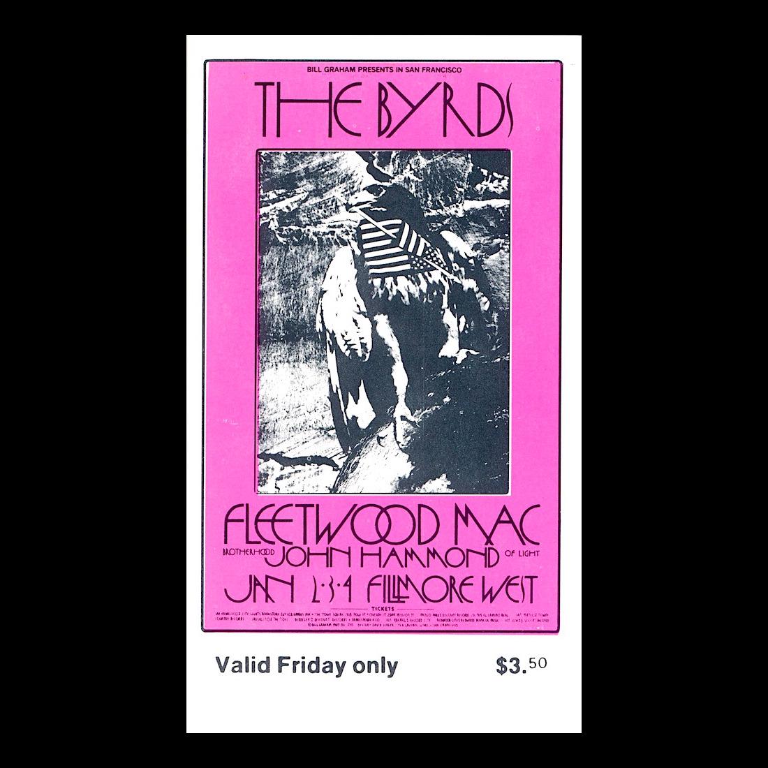 Fleetwood Mac - The Byrds - 1970 Vintage Concert Ticket (1 of 1)