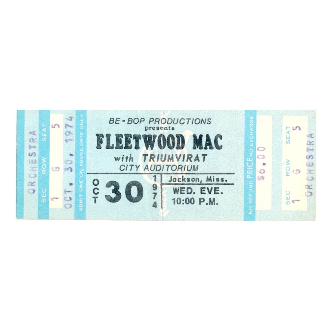 Fleetwood Mac - 1974 Concert Ticket (1 of 1)