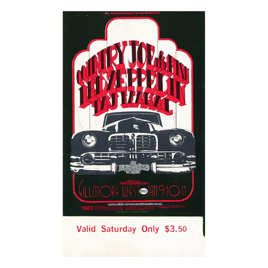 Led Zeppelin - Fillmore - 1969 Vintage Concert Ticket (1 of 1)