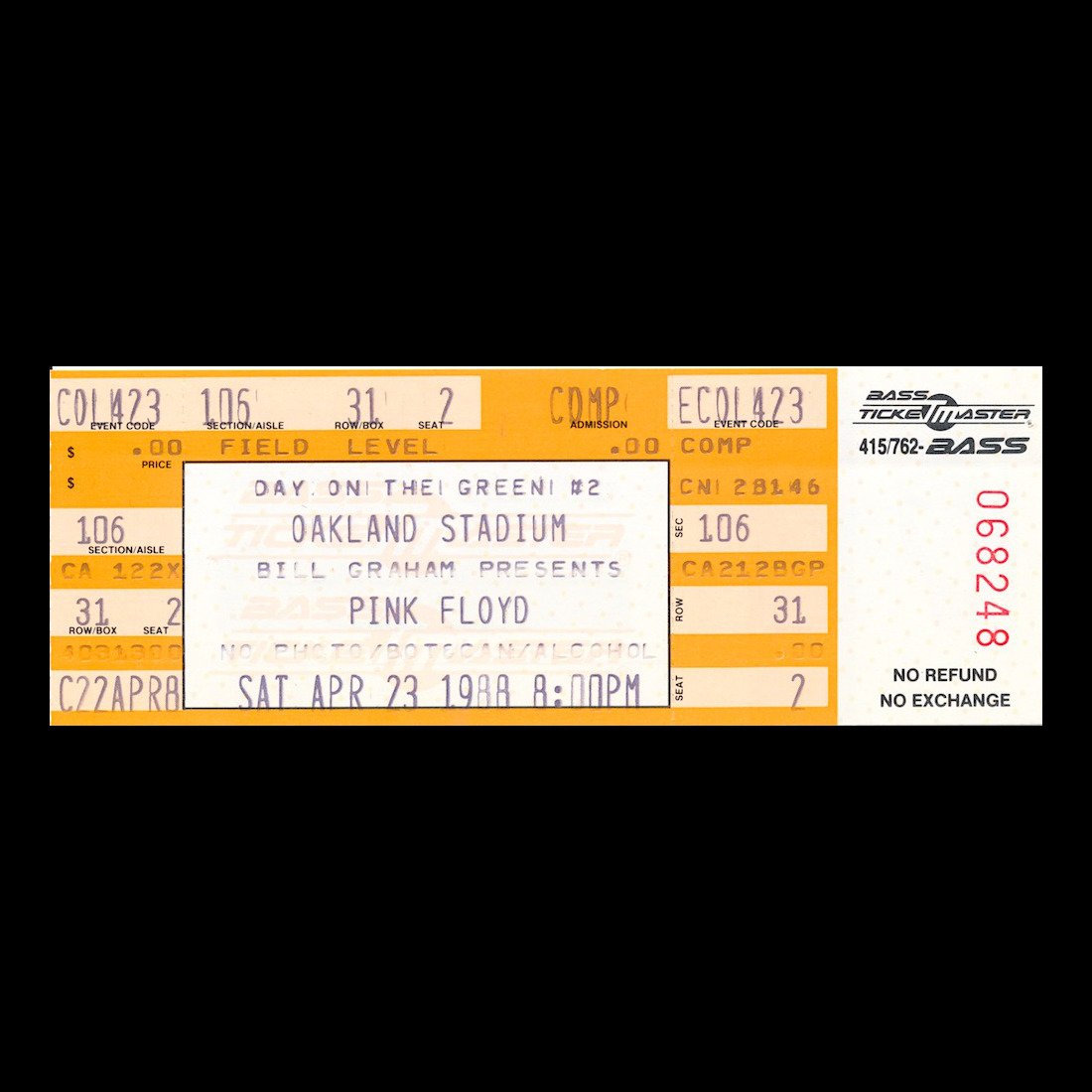 Pink Floyd - 1988 Vintage Concert Ticket (1 of 1)
