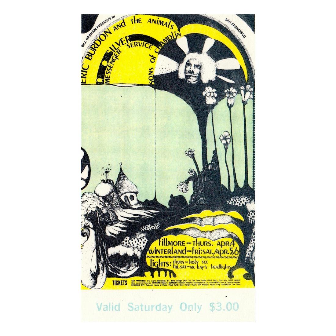 Eric Burdon & the Animals - 1968 Concert Ticket (1 of 1)