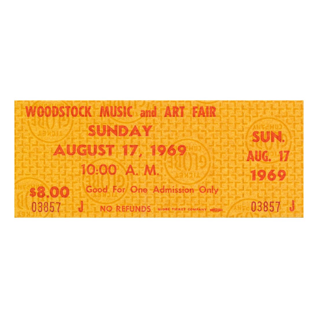 Woodstock - 1969 Sunday Vintage Concert Ticket (1 of 2)