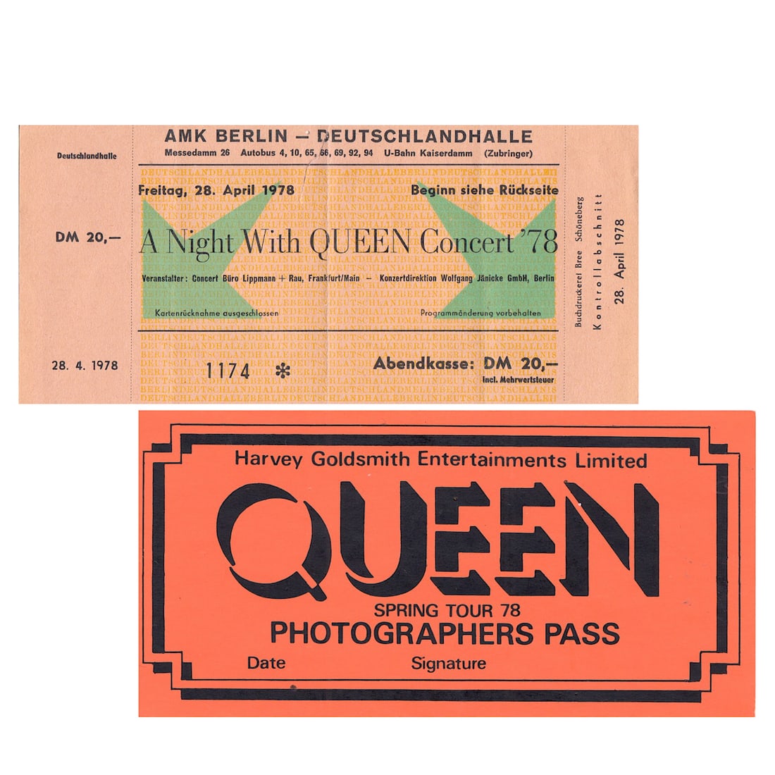 Queen - 1978 Vintage Concert Ticket + Backstage Pass (1 of 1)