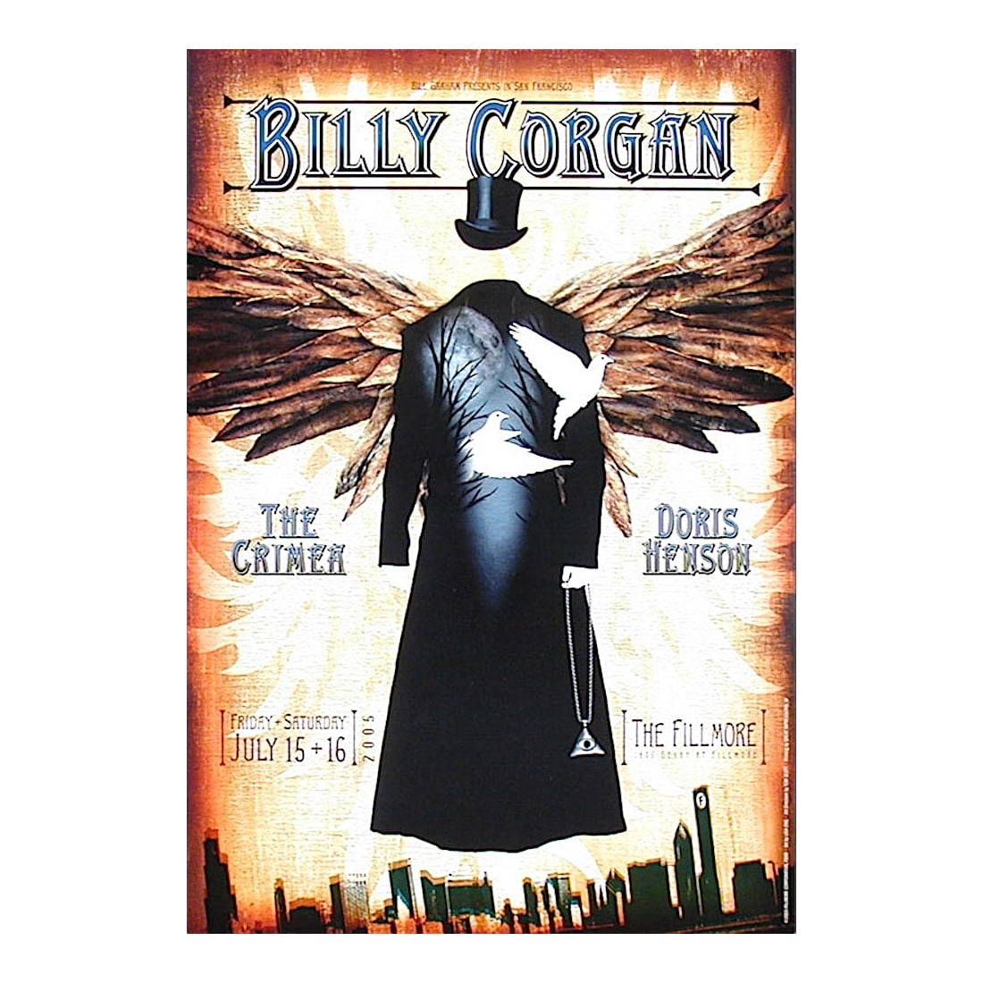 Billy Corgan - 2005 Fillmore Concert Poster: BILLY CORGAN (American Singer-Songwriter) Original & Vintage Bill Graham Presents 2005 Concert Tour Poster featuring Billy Corgan. Venue: The Fillmore, San Francisco, California. Dated: July 15 - 16,