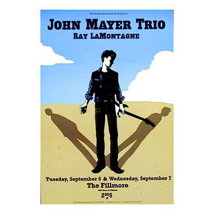 John Mayer Trio - 2005 Fillmore Concert Poster: JOHN MAYOR TRIO (American Blues Rock Band) Original & Vintage Bill Graham Presents 2005 Concert Tour Poster featuring John Mayer Trio. Venue: The Fillmore, San Francisco, California. Dated: September