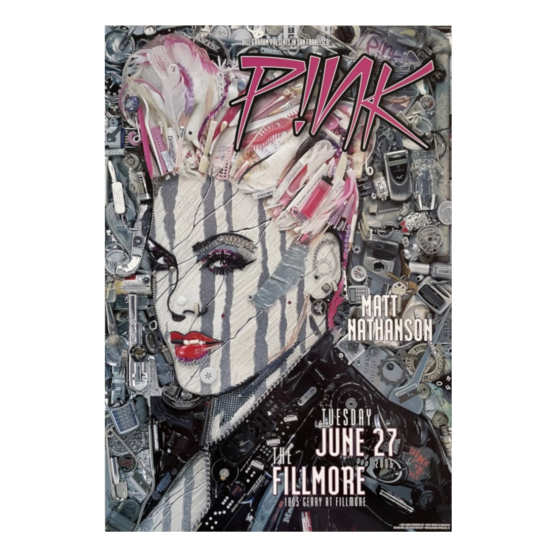 Pink - 2006 Fillmore Concert Poster: PINK (American Singer-Songwriter) Original & Vintage Bill Graham Presents 2006 Concert Tour Poster featuring Pink. Venue: The Fillmore, San Francisco, California. Dated: June 27, 2006. Artist: Tom Sco