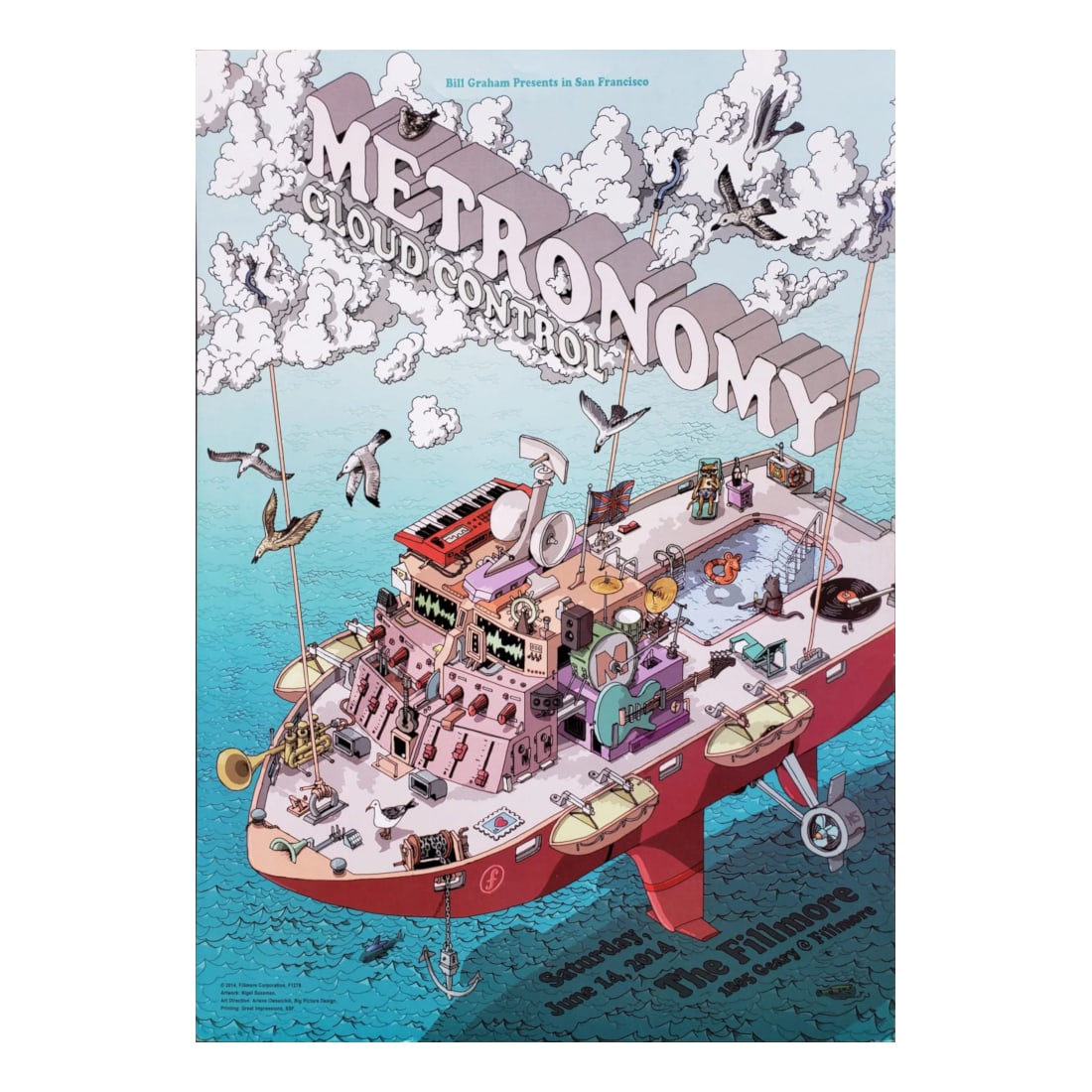 Metronomy - 2014 Fillmore Concert Poster: METRONOMY (British Indie Pop Band) Original & Vintage Bill Graham Presents 2014 Concert Tour Poster featuring Metronomy. Venue: The Fillmore, San Francisco, California. Dated: June 14, 2014. Artist: N