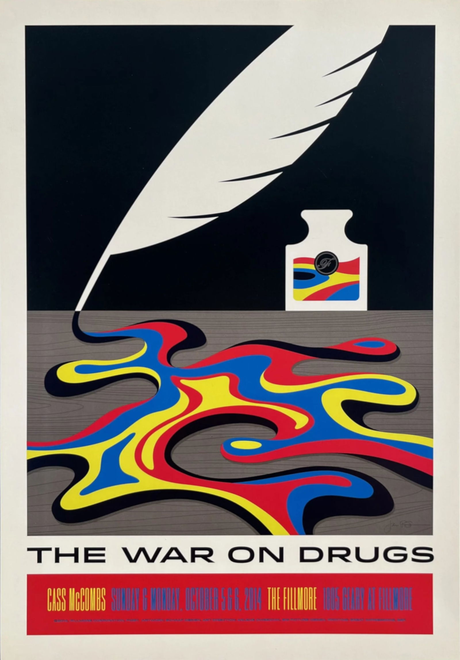 The War on Drugs - 2014 Fillmore Concert Poster: THE WAR ON DRUGS (American Rock Band) Original & Vintage Bill Graham Presents 2014 Concert Tour Poster featuring The War on Drugs. Venue: The Fillmore, San Francisco, California. Dated: October 5 - 6,