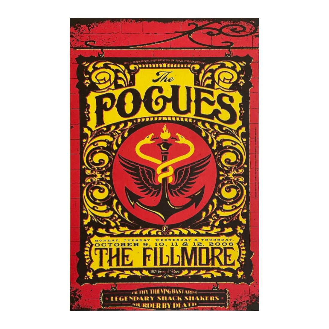 Pogues - 2006 Fillmore Concert Poster: POGUES (Anglo-Irish Celtic Punk Band) Original & Vintage Bill Graham Presents 2006 Concert Tour Poster featuring Pogues. Venue: The Fillmore, San Francisco, California. Dated: October 9 - 12, 2006. Ar