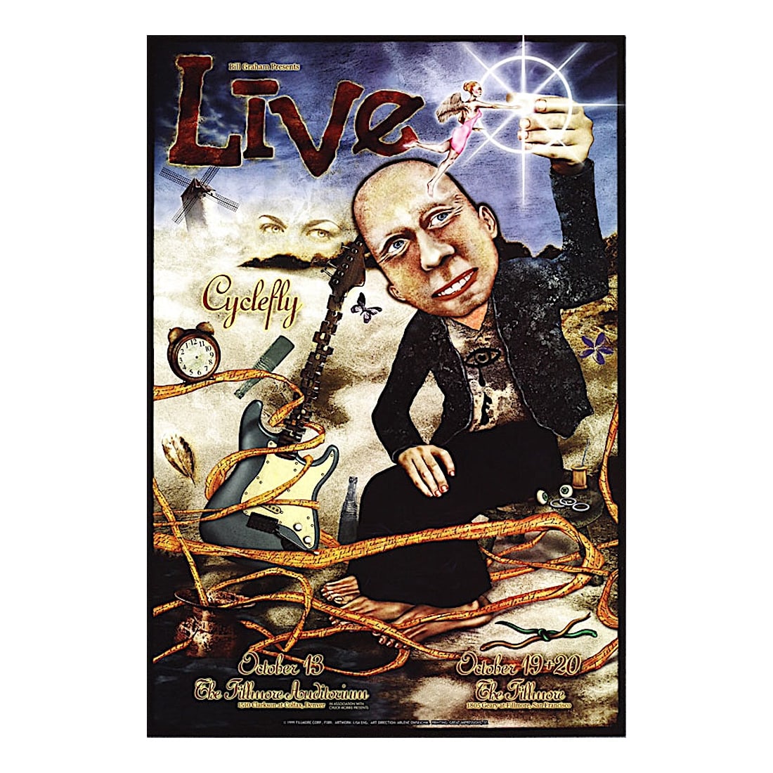 Live - 1999 Fillmore Concert Poster: LIVE (American Rock Band) Original & Vintage Bill Graham Presents 1999 Concert Tour Poster featuring Live. Venue: The Fillmore, San Francisco, California. Dated: October 18 - 20, 1999. Artist: Lisa En