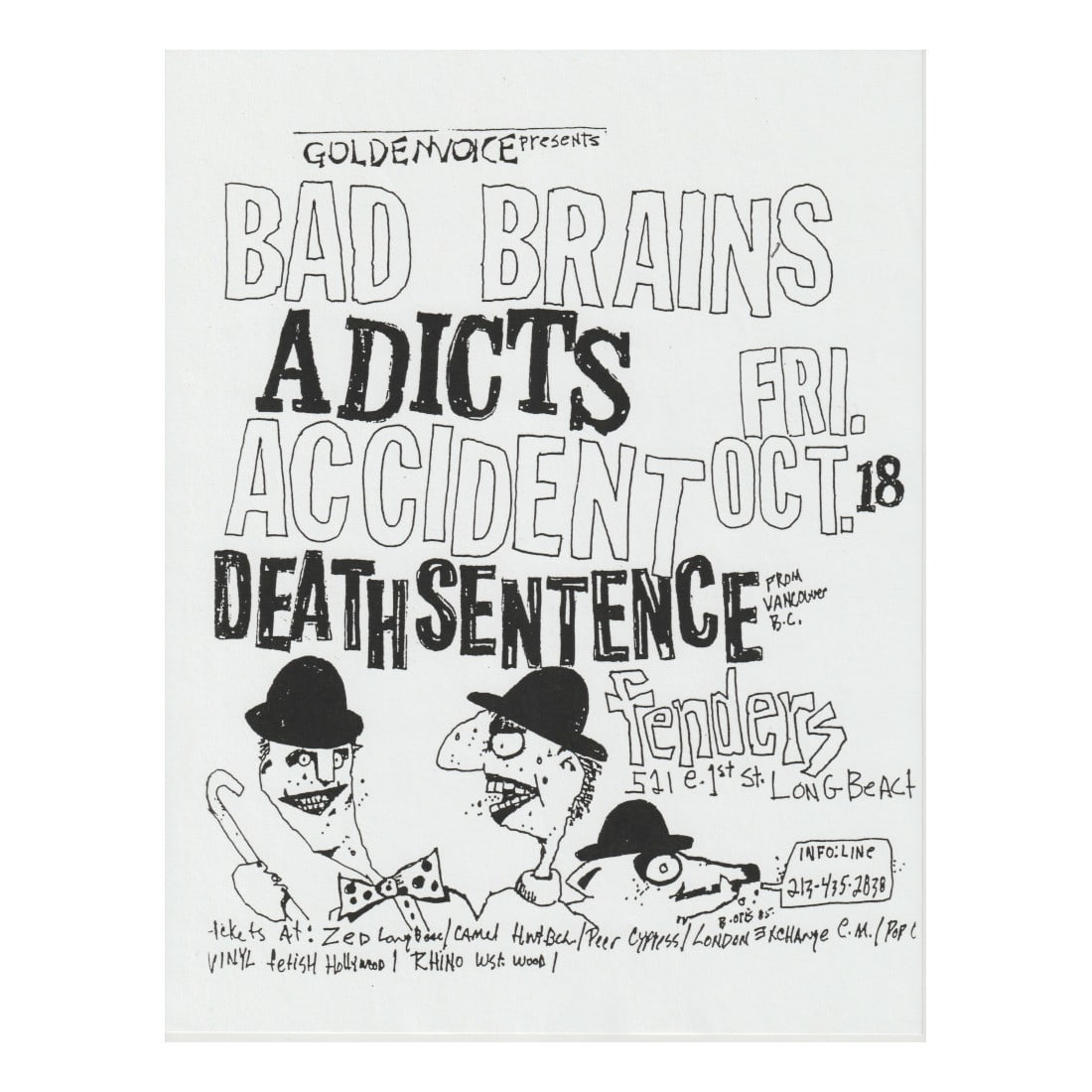 Bad Brains - The Adicts - Accident - 1985 Concert Handbill (1 of 1)