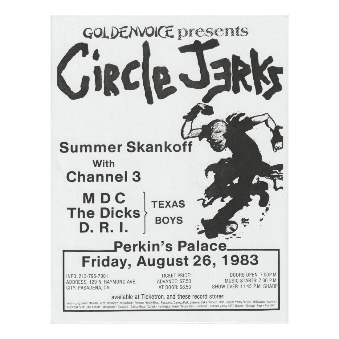 Circle Jerks - MDC - The Dicks - Perkin's Palace - 1983 Concert Handbill (1 of 1)