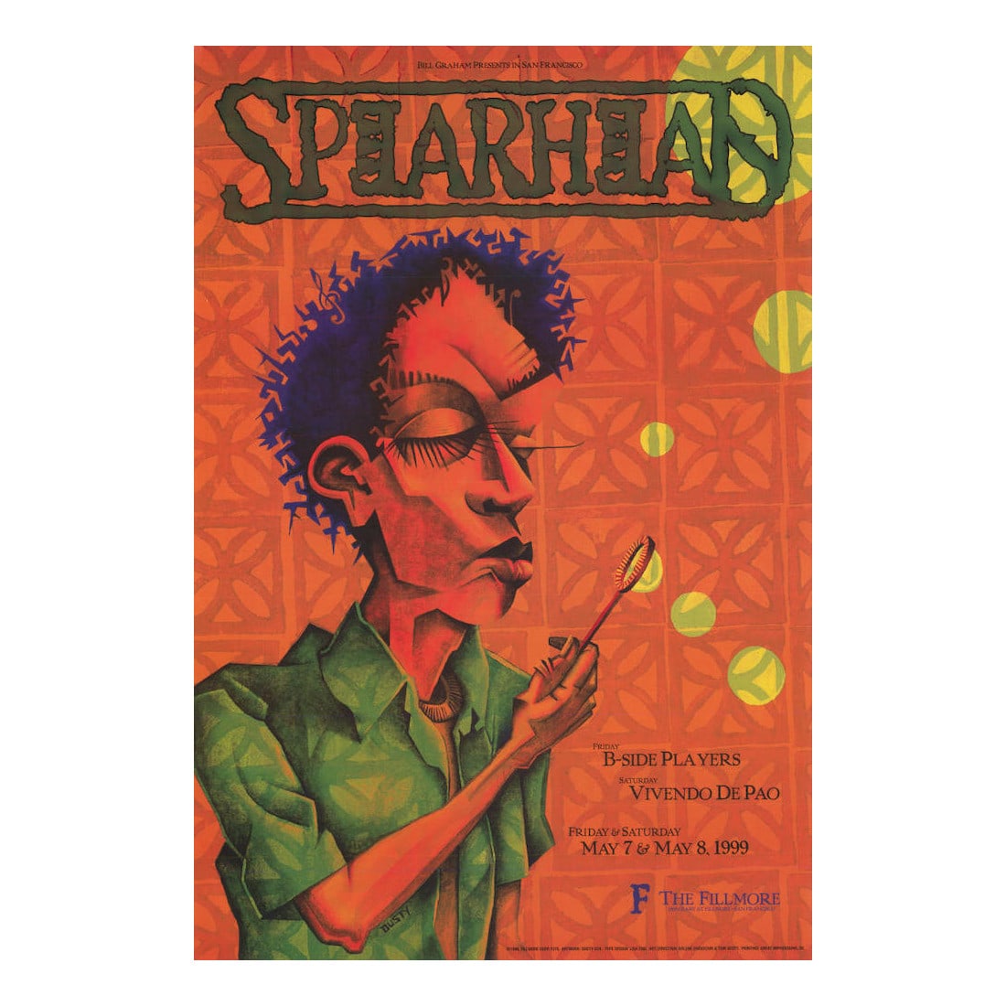 Spearhead - 1999 Fillmore Concert Poster: SPEARHEAD (American Rock Band) Original & Vintage Bill Graham Presents 1999 Concert Tour Poster featuring Spearhead. Venue: The Fillmore, San Francisco, California. Dated: May 7, 1999. Artist: Lisa En