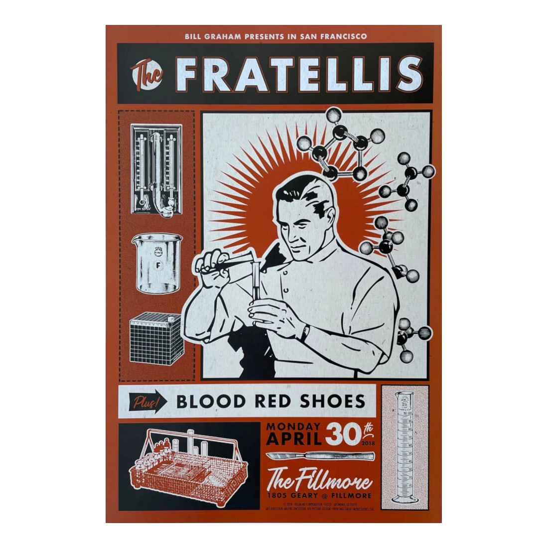 The Fratellis - 2018 Fillmore Concert Poster: THE FRATELLIS (Scottish Rock Band) Original & Vintage Bill Graham Presents 2018 Concert Tour Poster featuring The Fratellis. Venue: The Fillmore, San Francisco, California. Dated: April 30, 2018. Arti
