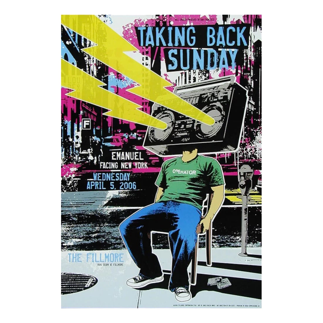 Taking Back Sunday - 2006 Fillmore Concert Poster: TAKING BACK SUNDAY (American Rock Band) Original & Vintage Bill Graham Presents 2006 Concert Tour Poster featuring Taking Back Sunday. Venue: The Fillmore, San Francisco, California. Dated: April 5, 2