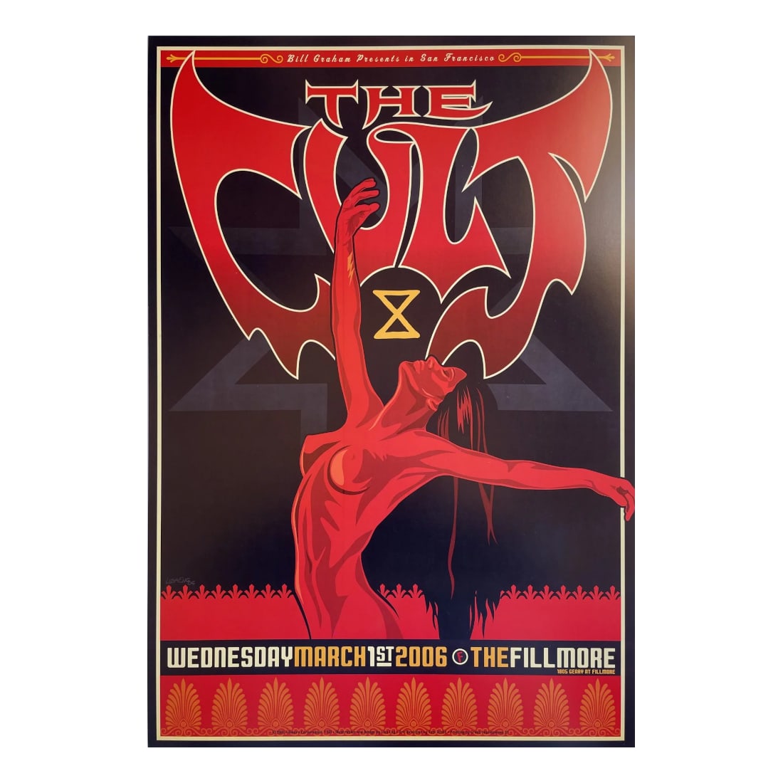 The Cult - 2006 Fillmore Concert Poster: THE CULT (British Rock Band) Original & Vintage Bill Graham Presents 2006 Concert Tour Poster featuring The Cult. Venue: The Fillmore, San Francisco, California. Dated: March 1, 2006. Artist: Lisa Eng