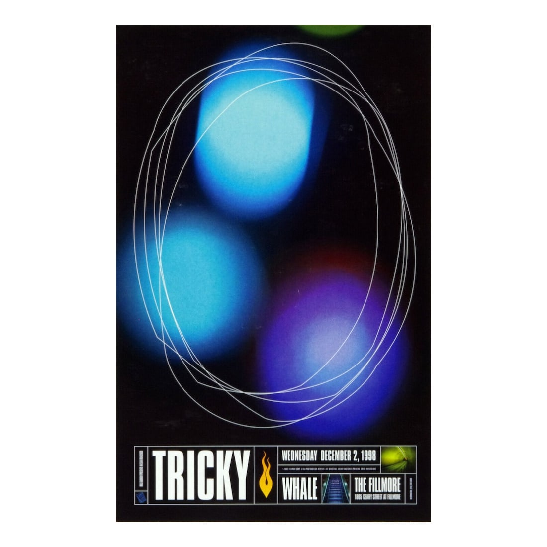 Tricky - 1998 Fillmore Concert Poster: TRICKY (British Rapper) Original & Vintage Bill Graham Presents 1998 Concert Tour Poster featuring Tricky. Venue: The Fillmore, San Francisco, California. Dated: December 2, 1998. Artist: Rex Ray. Fir