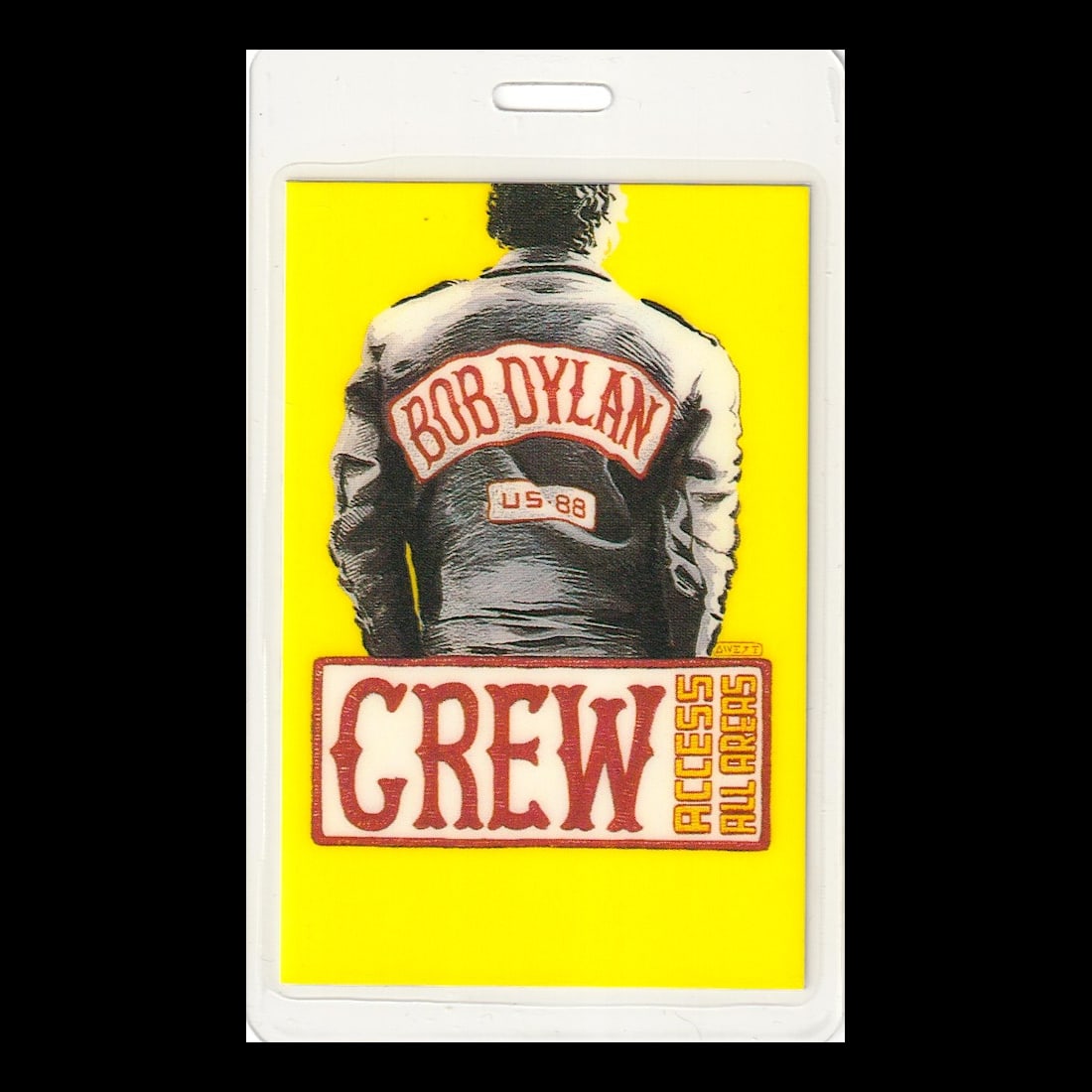 Bob Dylan - Interstate '88 Tour Tour - 1988 Laminated Backstage Pass: BOB DYLAN (American Singer-Songwriter) Authentic 1988 Interstate '88 Tour Tour Unused Laminated Crew Backstage Pass. Manufactured By: OTTO Includes COA. Dimensions: 2 1/2 inches by 4 1/4 inches Shippe