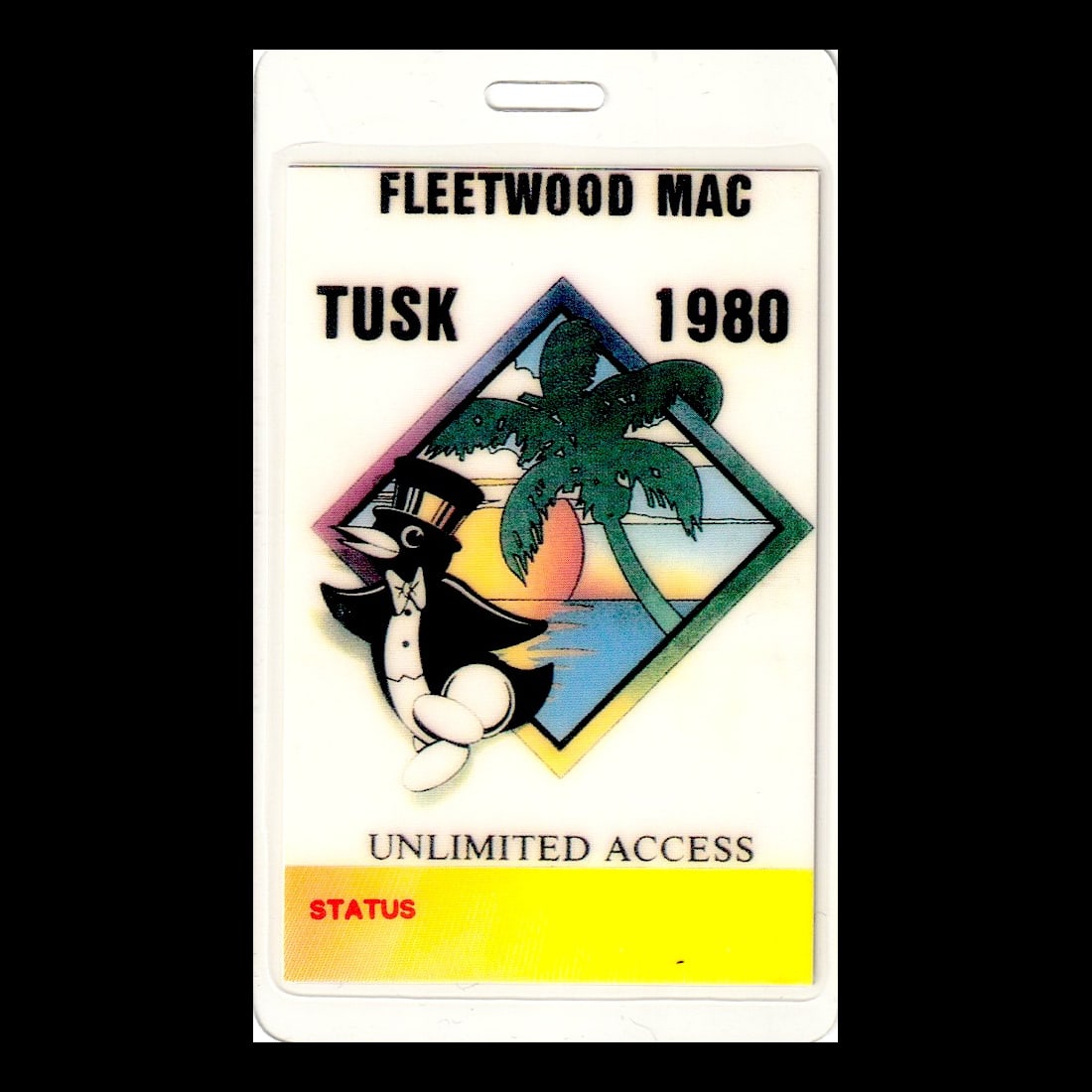 Fleetwood Mac - Tusk Tour - 1980 Laminated Backstage Pass: FLEETWOOD MAC (British American Rock Band) Authentic 1980 Tusk Tour Unused Laminated Unlimited Access Backstage Pass. Includes COA. Dimensions: 2 1/2 inches by 4 1/4 inches Shipped Flat Shipping can b