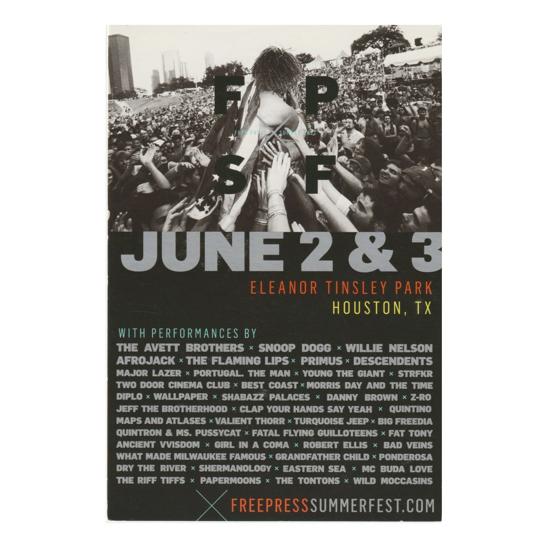 Free Press Summer Fest - Eleanor Tinsley Park - 2012 Concert Handbill (1 of 1)